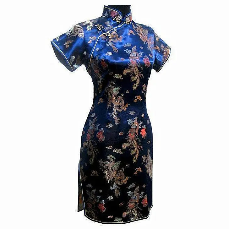 Vestido Qipao de satén para mujer, Vestido chino Vintage azul marino, tallas S, M, L, XL, XXL, XXXL, 4XL, 5XL, 6XL, J4065