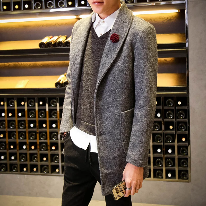 

Autumn New Windbreaker Fashion Men's Long Section Woolen Coat High Quality Gentleman clothing Tide Male