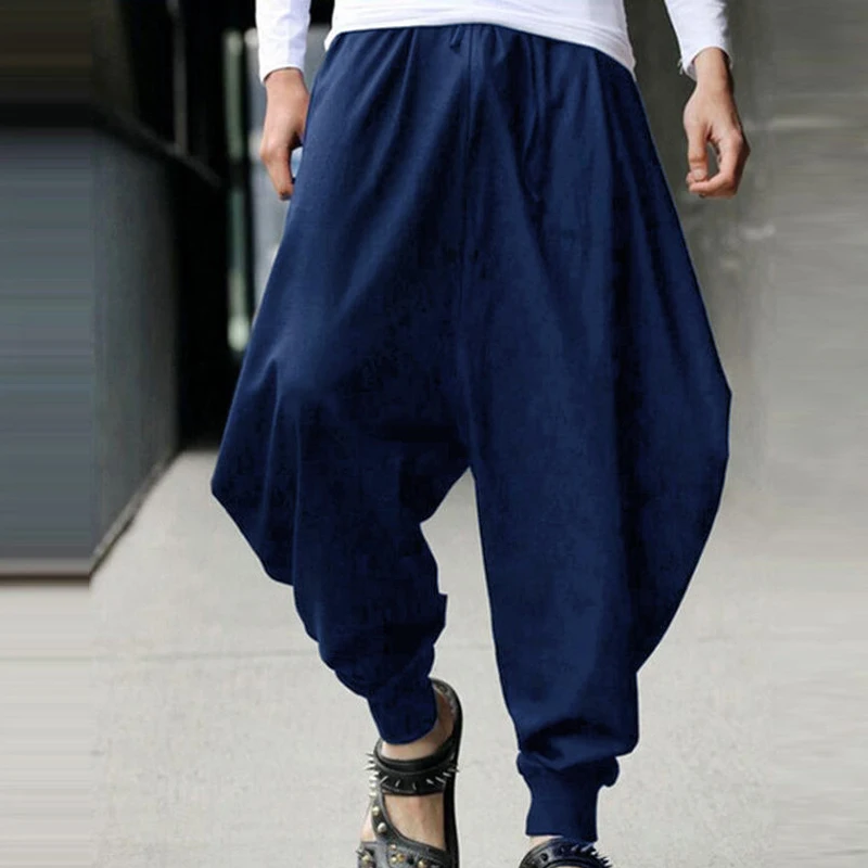 

Мужские укороченные брюки в японском стиле самурая, льняные штаны, летние повседневные свободные шаровары, длинные брюки с низкой посадкой ...