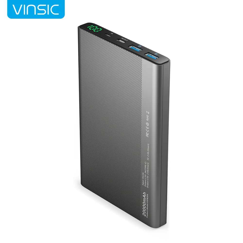 Vinsic 20000 мАч Внешний аккумулятор type C Dual 2.4A Смарт USB внешний зарядное устройство для