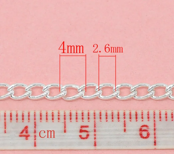 DoreenBeads 10 м Серебристые цветные звенья-открытые панцирные цепи 4x3 мм(B10724