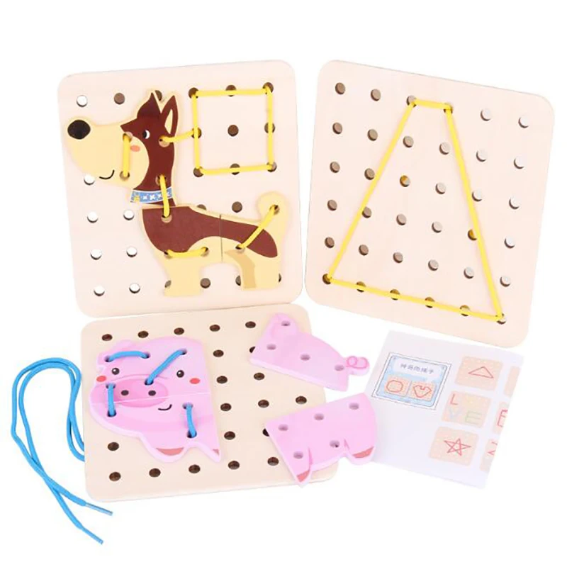 DIY доска для резьбы по дереву деревянные игрушки детей веревка шнуровки животных