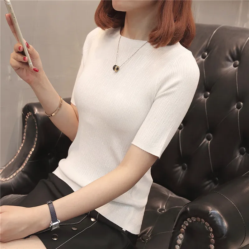 (zhong 1 ranked no. 1) summer dress Cultivate morality round collar sweater pure color render F2508 with short sleeves | Женская одежда