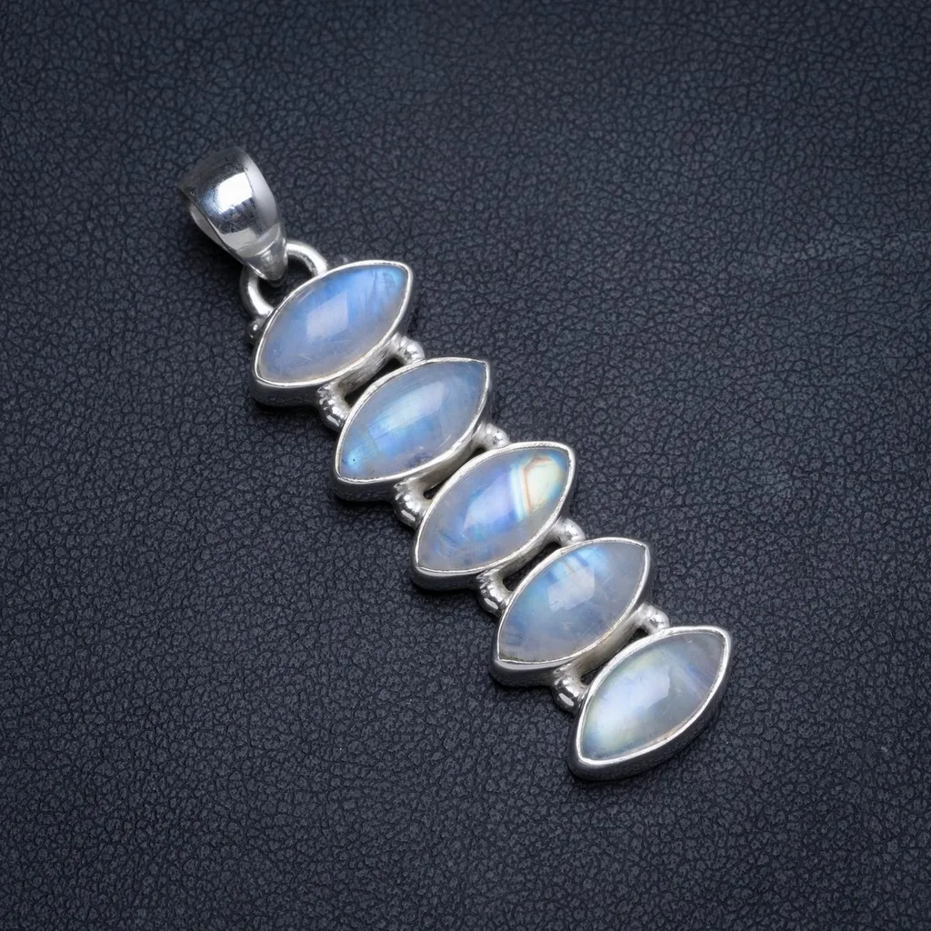 Натуральный Радужный Лунный Камень ручной работы уникальный 925 пробы серебряный