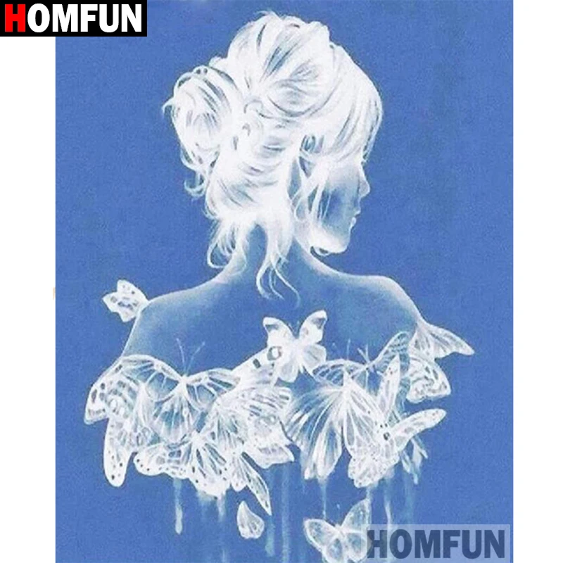 Алмазная 5D картина HOMFUN Девочка бабочка вышивка крестиком квадратными/круглыми