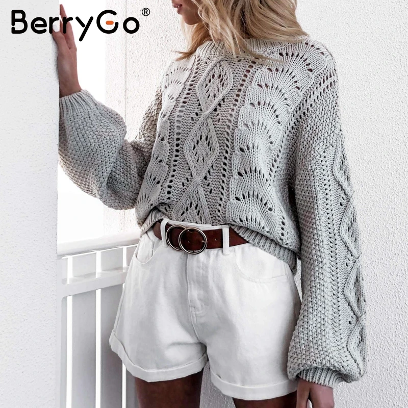 BerryGo повседневный вязаный свитер с вырезом Женский Осенний пуловер