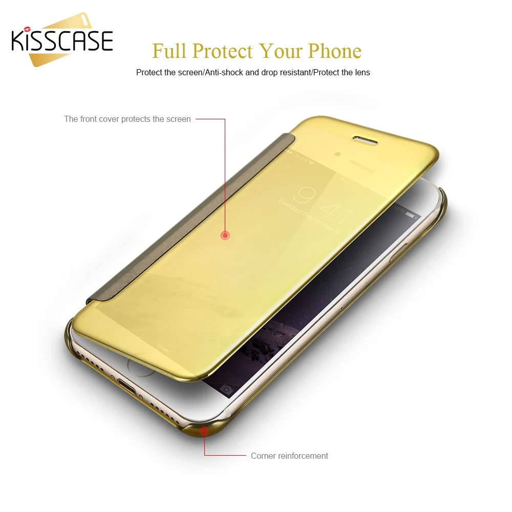 Kisscase покрытие зеркало флип чехол для телефона iPhone 6 6S 7 8 Plus Clear Чехол 5 5S se X 10