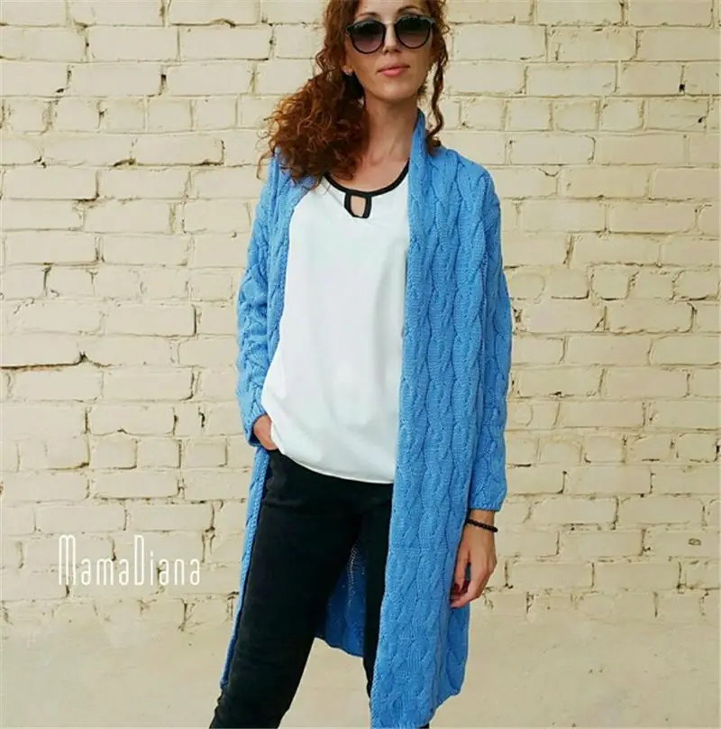 blue Rugod Новинка кардиган женский года осень и зима вязаный кардиган свитер для Для женщин длинный витой кардиган платье открытые женские свитера Кардиган Женщины свитер женский - Цвет: blue