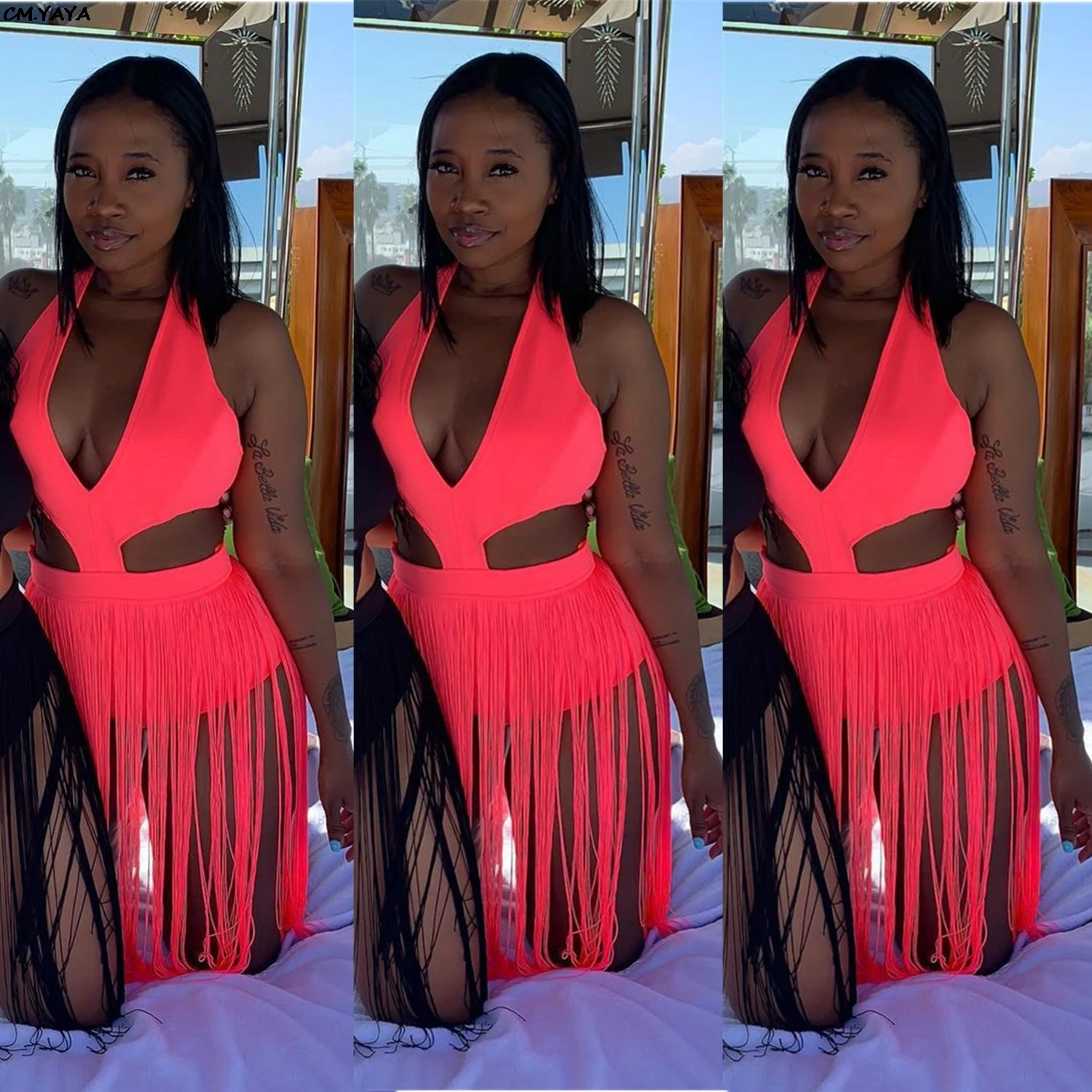 Женское боди без рукавов с V образным вырезом и кисточками|Спортивные костюмы| |