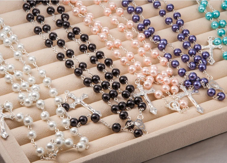 Поставки новые популярные мода 2 Слоя pearl Религиозных крест бусы Христианской