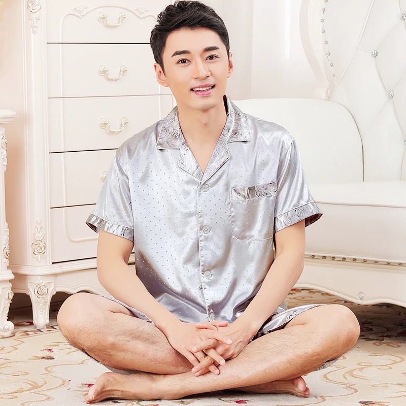 2019 новое качество атлас Летние пижамы Для мужчин мягкие Повседневное Пижама Homme