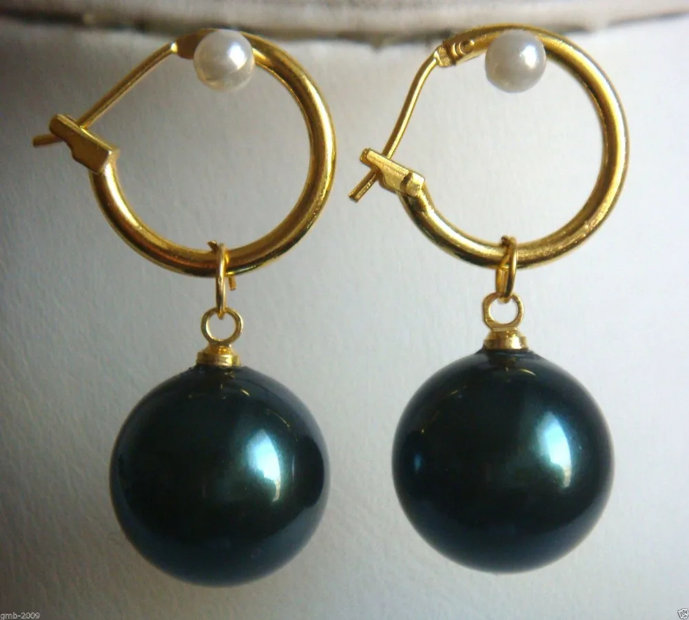 Hot sale new Style &gt&gt&gt&gtAAA Genuine 14mm Black South Sea Shell Pearl 14K GP Earrings AAA+ | Украшения и аксессуары