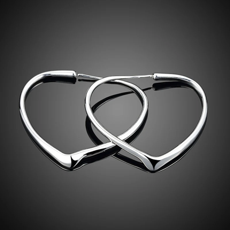 925 Silver Sweet Heart Hoop Earrings For Women Girls Wedding Party Jewelry Gift | Украшения и аксессуары