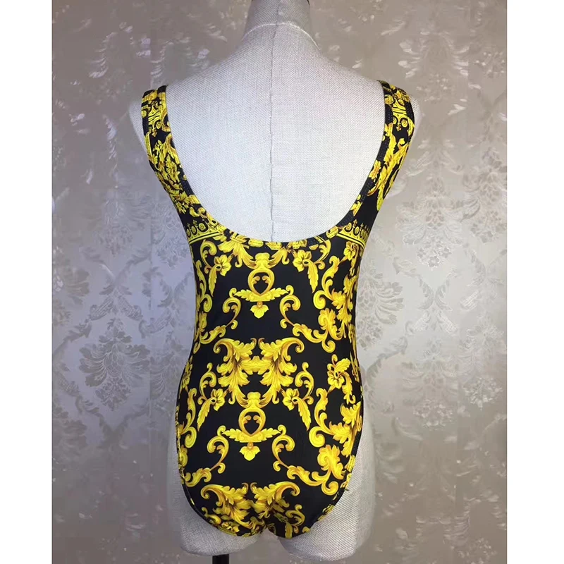 Вдохновение желтый печати один кусок боди пляж плавание одежда высокая нога Paysuit