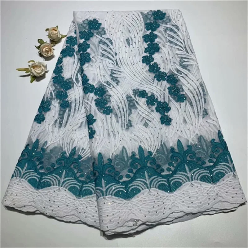 Высококачественная нигерийская кружевная ткань зеленый с камнями Африканский