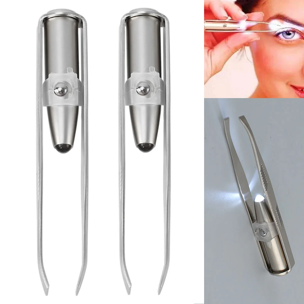 2 шт. пинцет для бровей из нержавеющей стали|eyebrow tweezers|hair removal tweezerled light tweezers |