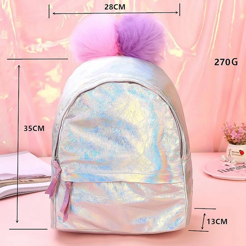 1 шт., милая меховая сумка с блестками для девочек, яркий рюкзак, школьная сумка, полиуретановая логическая единица физического модуля, вместительная сумка для детей