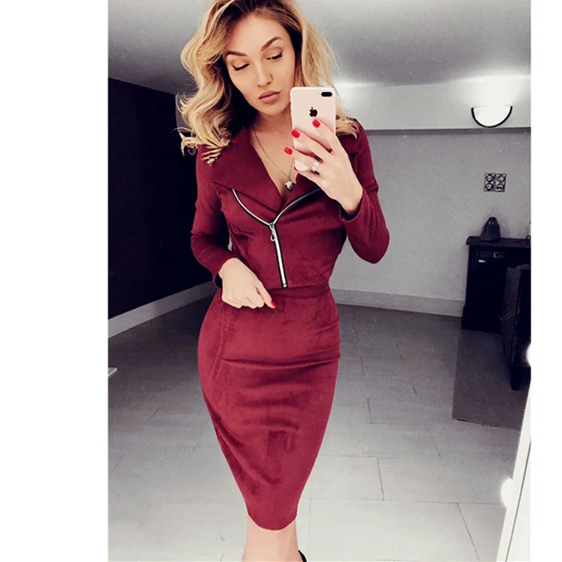BornToGirl замшевый костюм с юбкой осенне-зимняя короткая куртка на молнии+ юбка-посылка комплект из 2 предметов, замшевые комплекты