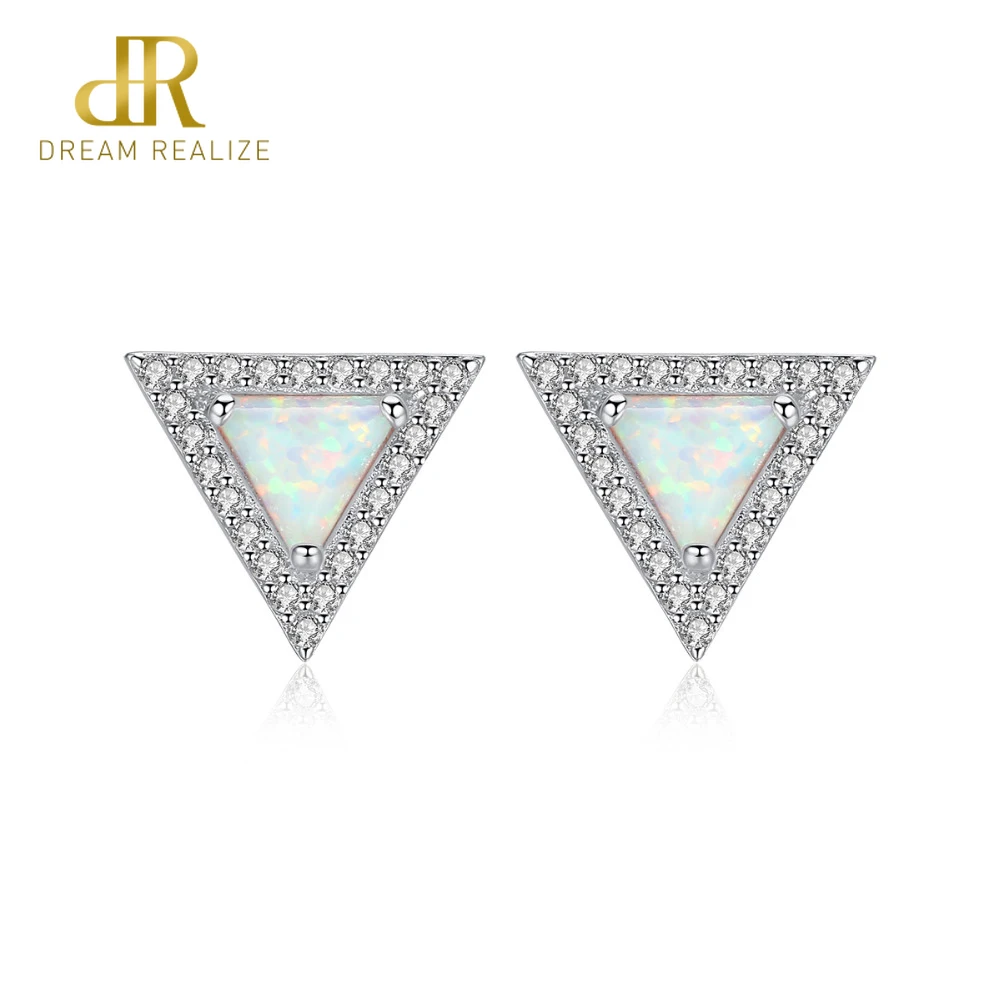 DR Created Triangle Fire Opal S925 Stud Earrings for Women 925 Sterling Silver 2019 Fine Jewelry Joyeria Fina Para Mujer Brinco | Украшения