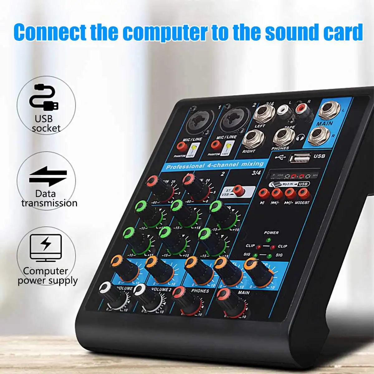 LEORY мини 4 канала аудио миксер USB bluetooth DJ звук микшерный пульт MP3 динамик для караоке усилитель сбалансированный микрофон для KTV