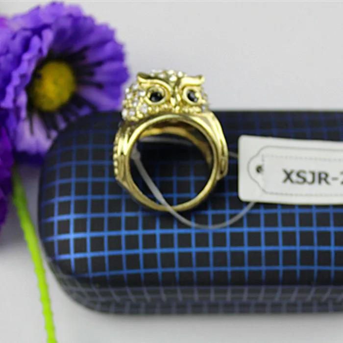 2017 винтажное огромное позолоченное кольцо с большой совой мужское со стразами в