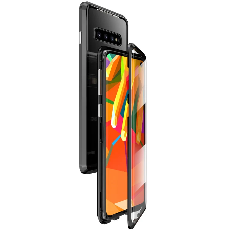 Для samsung Galaxy S10 5G S10 плюс S10e чехол 360 градусов полный Магнитная Крышка передняя и задняя Стекло чехол для Galaxy S9 плюс Чехол на магните - Цвет: black