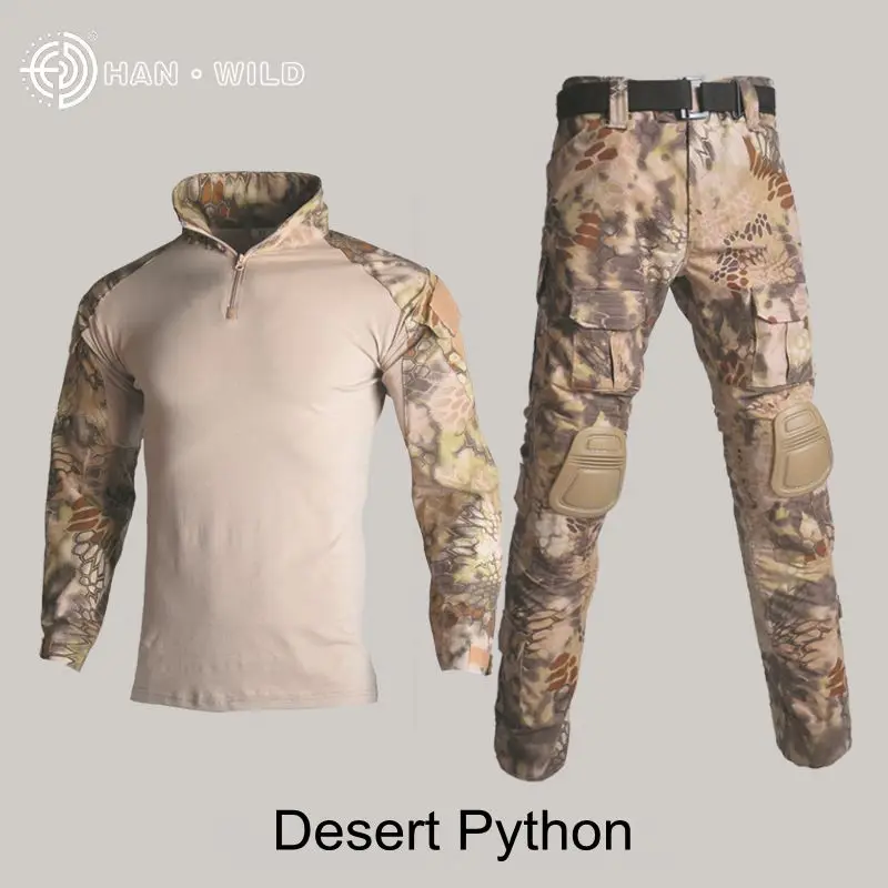 Python Skin Tan Стиль G3 Униформа рубашка и брюки страйкбол painball для охоты на открытом воздухе Тактическая Военная форма свободные брюки наколенники - Цвет: Python Skin Tan