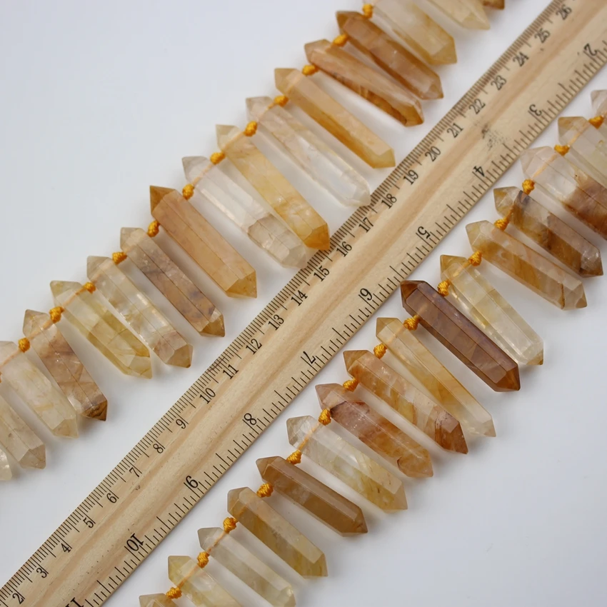 

High Quality AAA Top Drilled Double Points Citrines Loose Beads Charm Necklace strand,Natural Yellow Quartz Crystal Faceted Bead
