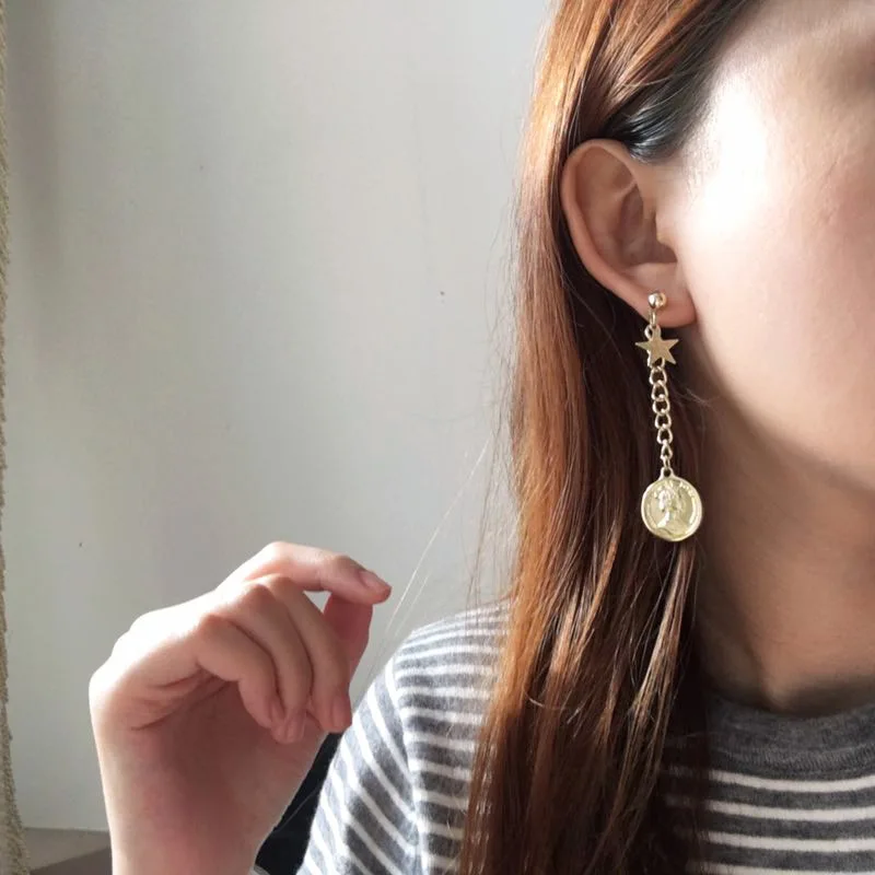 Винтажные геометрические круглые серьги-подвески в виде короны монет твердые