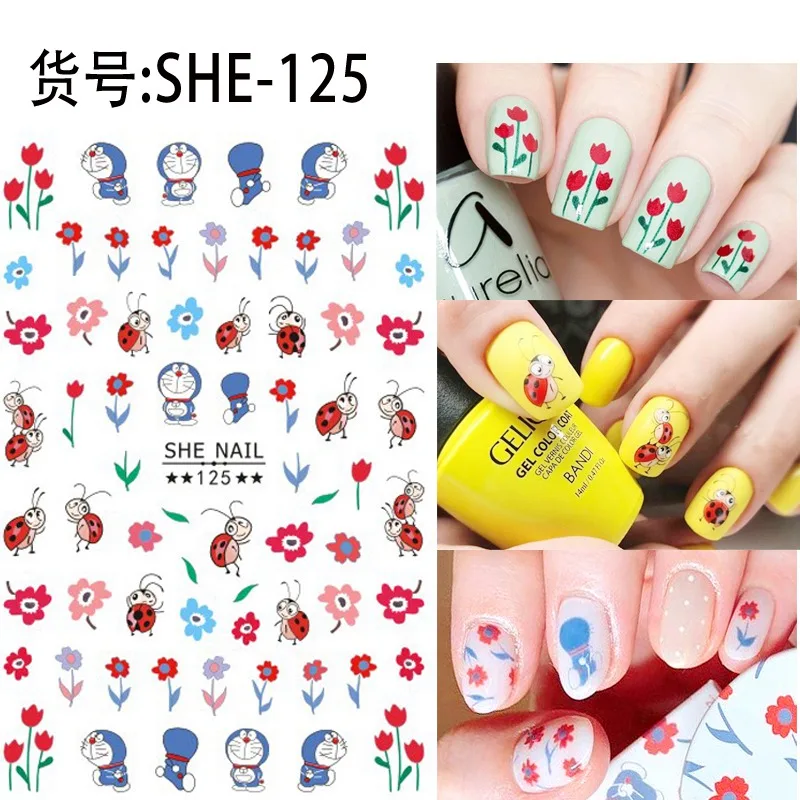 2 Sheets SHE-125 Новое поступление, 2 листа, комический клей, 3d наклейки для ногтей, наклейки из фольги для ногтей, наклейки, художественные Мультяшные украшения для ногтей, дизайнерские инструменты - Цвет: 2 Sheets SHE-125