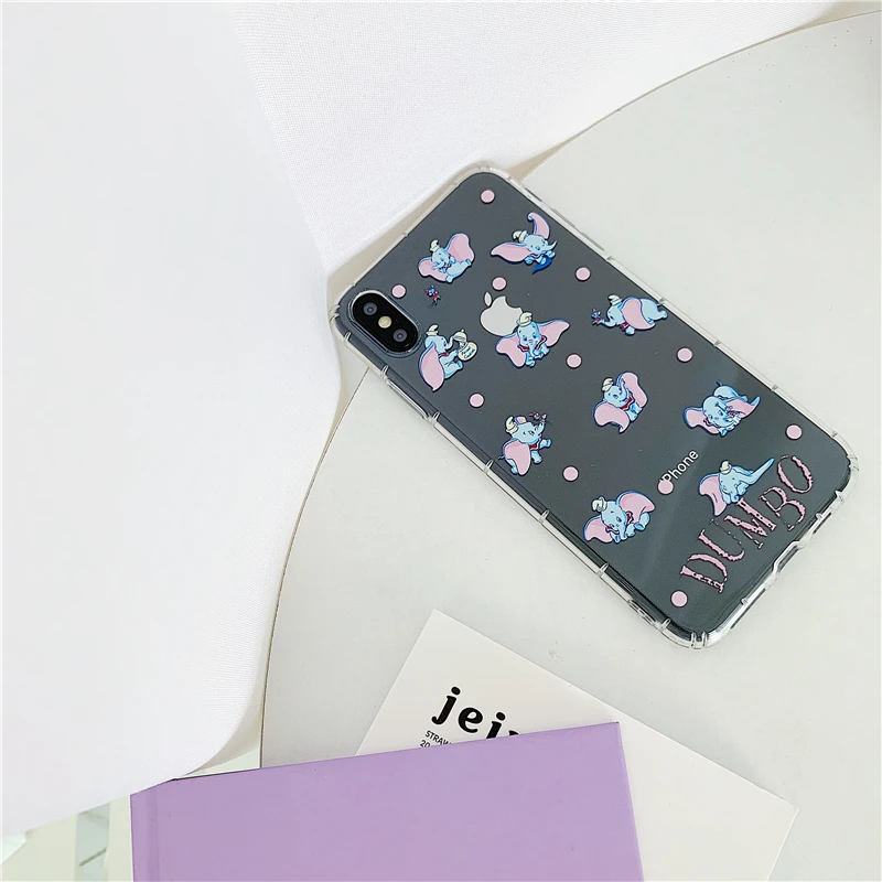 Милый чехол для телефона из аниме Dumbo для iphone Xs MAX XR X 6 6s 7 8 plus Забавный мультяшный слон розовый горошек Прозрачный мягкий кремний чехол