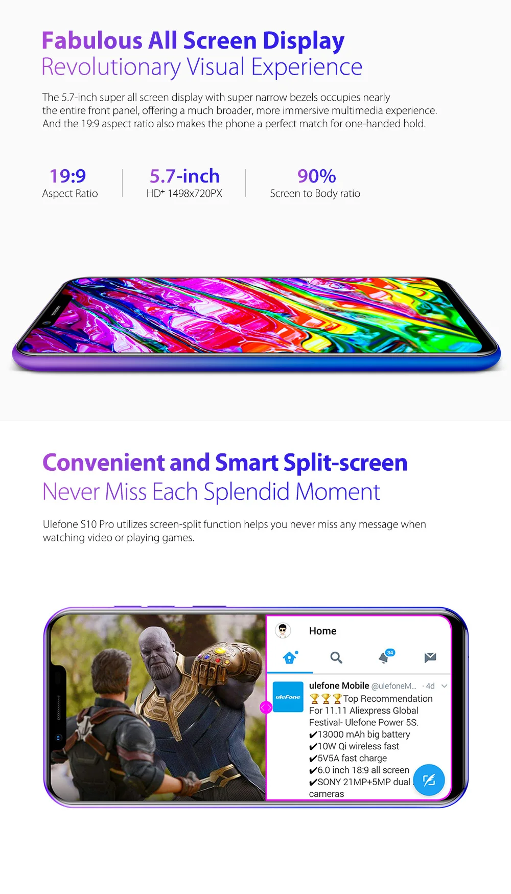 Ulefone S10 Pro мобильный телефон 5,7 inch 19:9 MT6739WA 4 ядра 2 Гб Оперативная память 16 Гб Встроенная память 13MP+ 5MP разблокировать андроид 8,1 4G смартфон