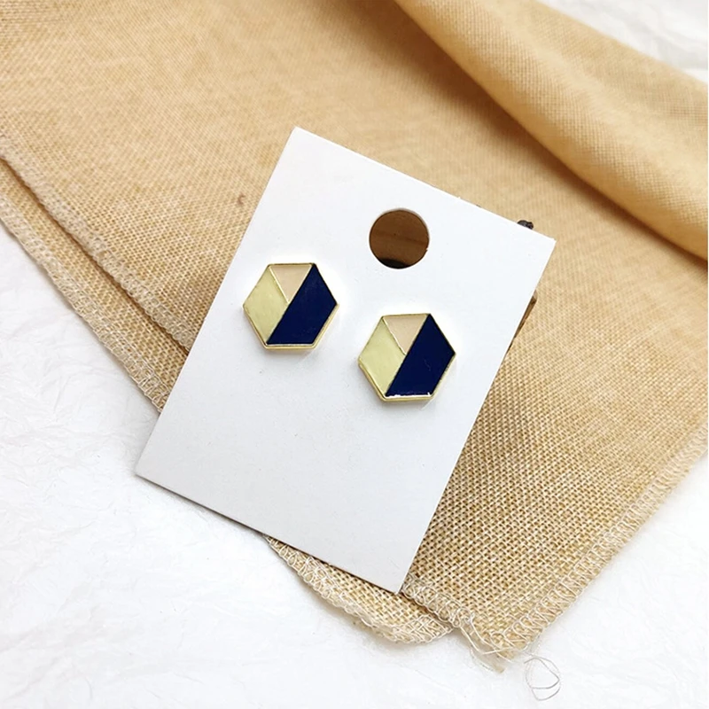 Korean Geometric Hexagon Stud Earrings For Women Jewelry Green Blue Enamel Metal Pendientes Party Gift | Украшения и аксессуары