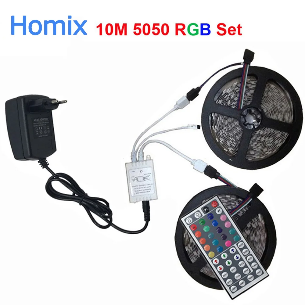 RGB Светодиодная лента 10 м 5 м 5050 2835 неводозащищенный светодиод 10 м Гибкая rgb Светодиодная лента набор+ пульт дистанционного управления+ DC 12 В мощность