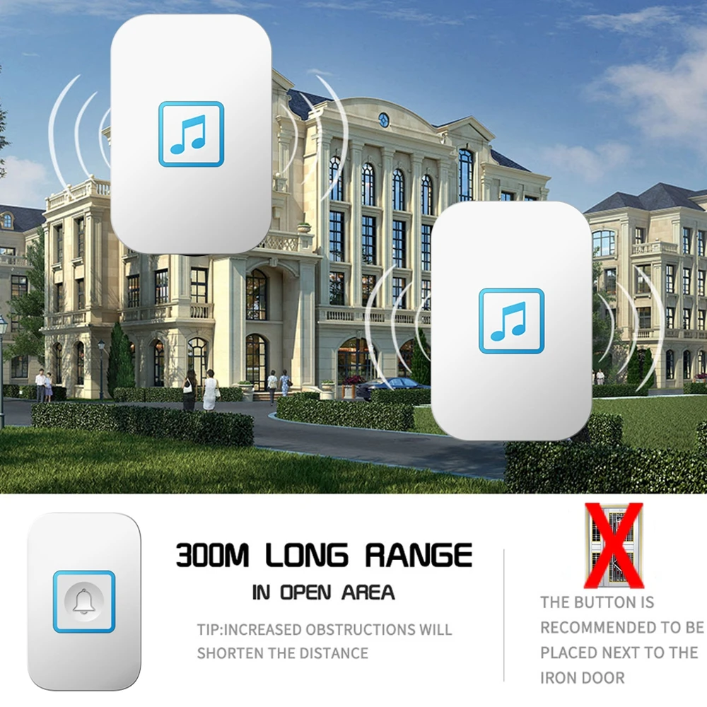 Умный домашний беспроводной дверной звонок 2 кнопки 1 приемник США ЕС