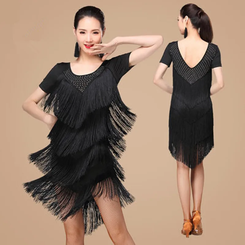 

performance clothing tassel skirt square Latin dance clothing female adult new dance performance dress ballroom dresses womans