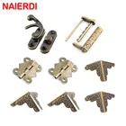 NAIERDI 8 шт.компл. античный бронзовый навесной деревянный ящик с застежкой мини-замок для чемоданов, шкафов, петли, винтажный защитный уголок для ножек