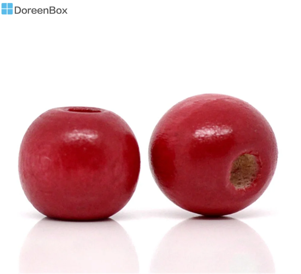 Doreen Box hot- 200 красные окрашенные Круглые деревянные бусины 10x9 мм (B13664) | Украшения и
