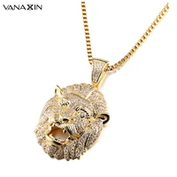 lion head necklaces pendants hiphop men necklace cubic zircons iced out punk goldsilver color pendants women box gift