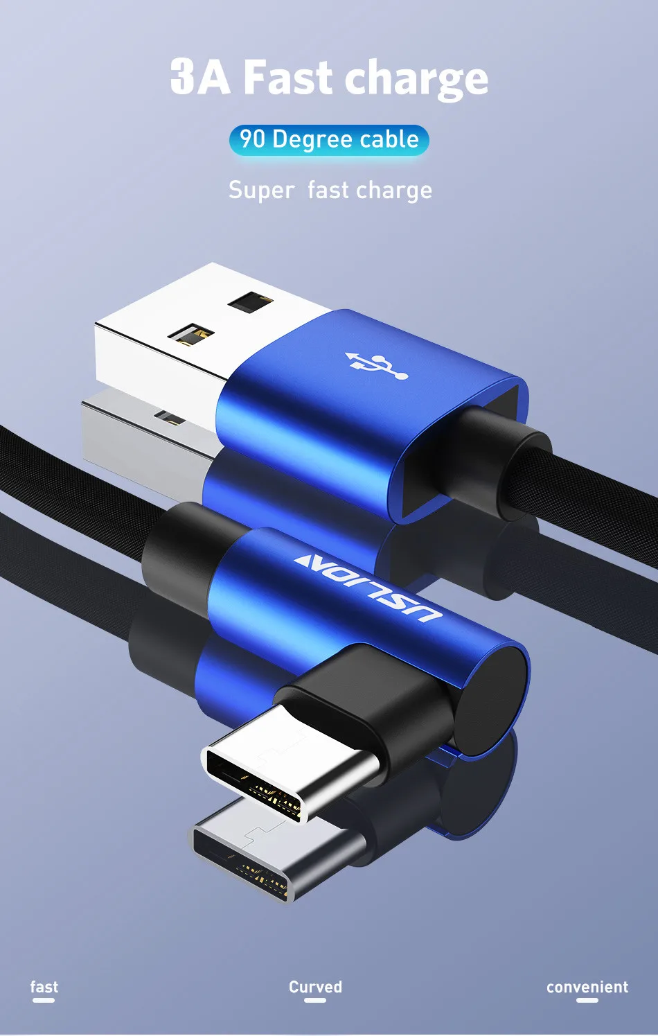 USB кабель USLION type-C для samsung galaxy S9 Plus S8 Note 9 one plus 6 type-c, зарядное устройство USB 3,0, быстрая зарядка, 90 градусов