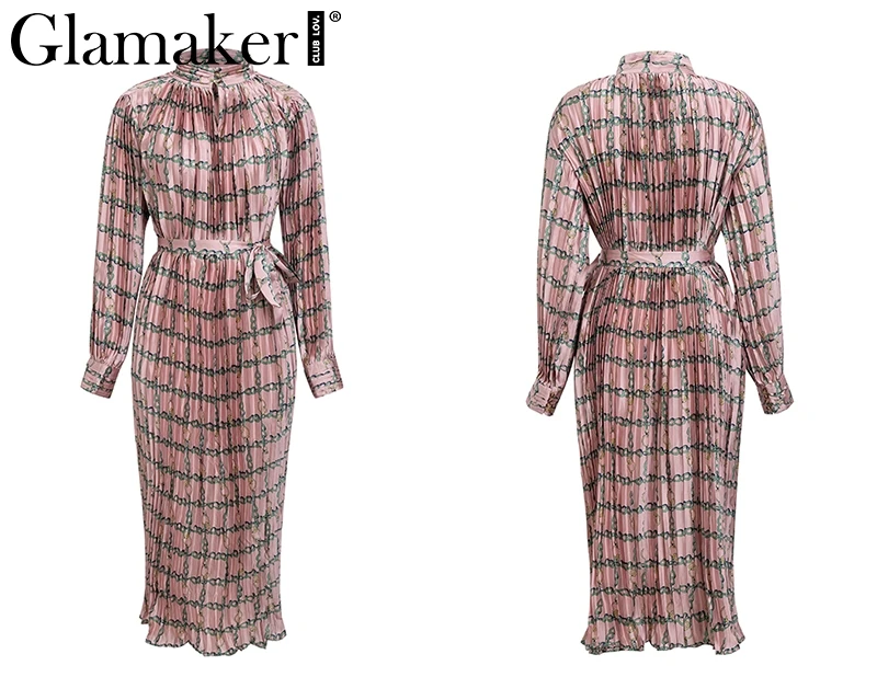 Glamaker Плиссированное Макси-платье с цветочным принтом, женское свободное Элегантное летнее платье с длинным рукавом, женское пляжное сексуальное платье в стиле бохо