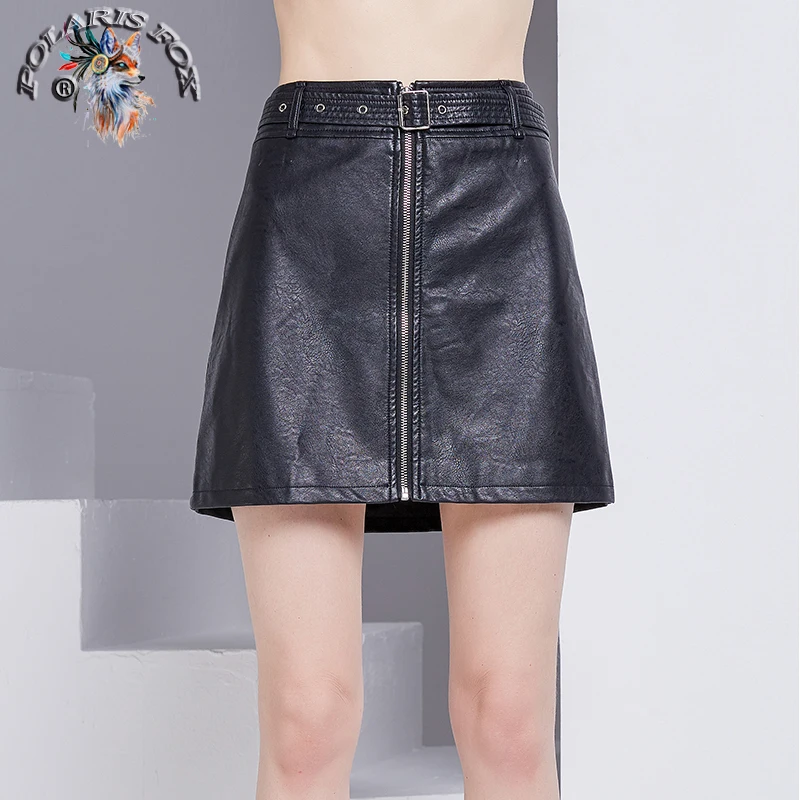 Women Zipper Up PU Leather Short Skirt A-line Fashion Sexy High Waist Mini With Belt 2018 New Quality For All Season | Женская одежда