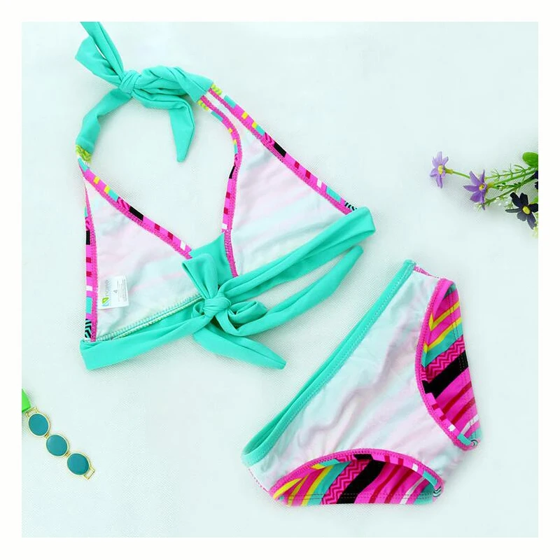 Лидер продаж новинка летний облегающий Купальник для девочек в полоску