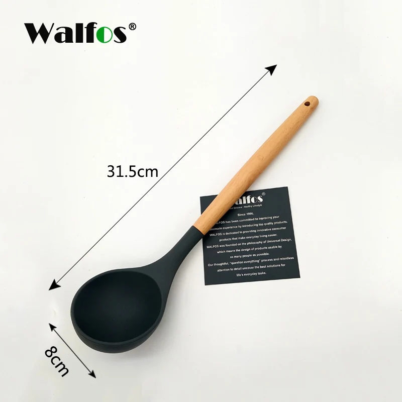 WALFOS, кухонные инструменты, Натуральный Бук, деревянная ручка, силиконовая кухонная утварь, набор силиконовых кухонных инструментов, набор посуды - Цвет: Soup ladle G