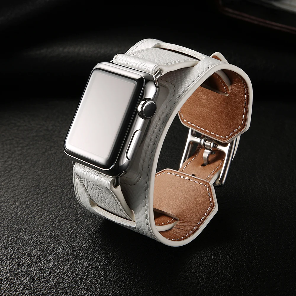 Luxury Real Leather Cuff Bracelet Belt For Apple Watch Band 38mm 40mm 42mm 44mm 41mm 45mm Apple iWatch Strap Series 3 4 5 6 7 SE