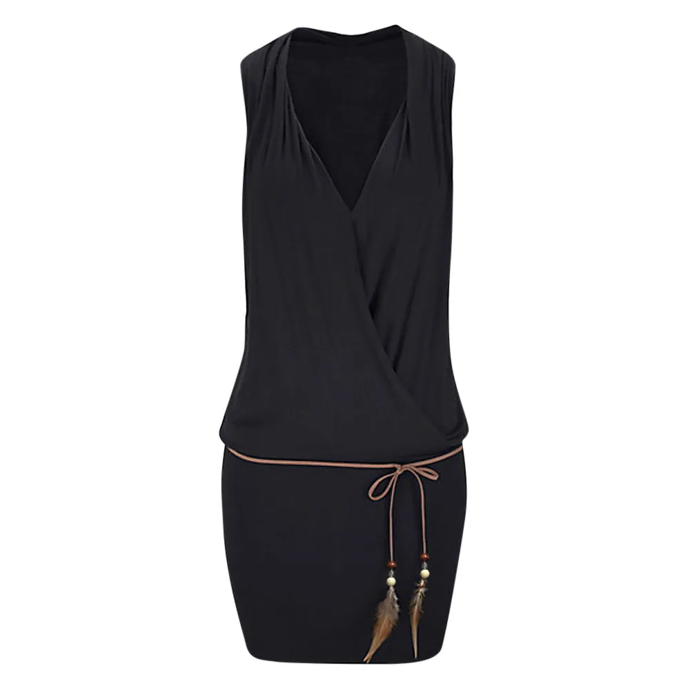 Бесплатная доставка женское Повседневное платье с v-образным вырезом без рукавов