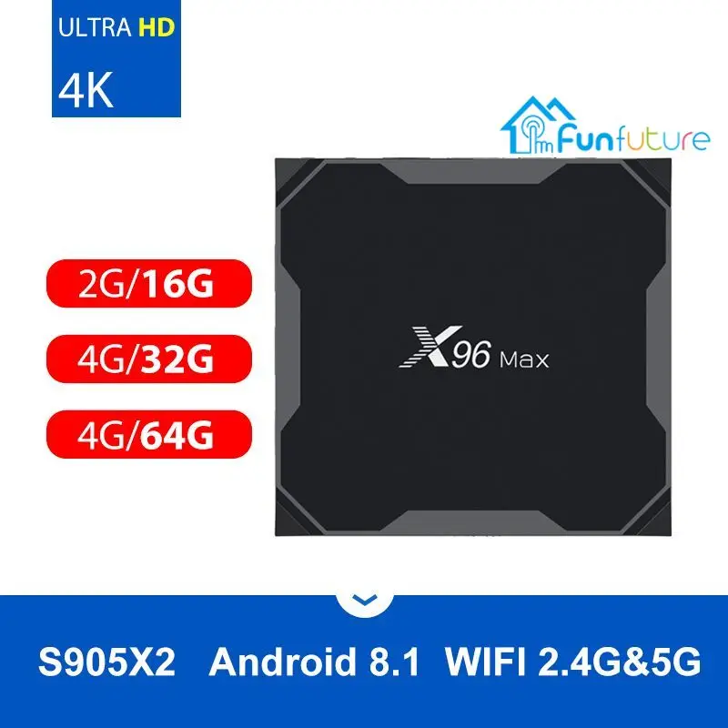X96 Max Android 8,1 Smart tv box Amlogic S905X2 LPDDR4 4 ядра, 4 Гб оперативной памяти, 32 Гб встроенной памяти, 64 ГБ 2,4 г& Wi-Fi 5 ГГц Wi-Fi, BT 1000M 4K set top tv box
