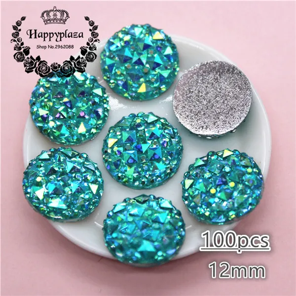 100pcs acid blue AB 12 мм/14 мм/13*18 мм круглые/каплевидные Bling AB разноцветные, полимерные Стразы Flatback Камень Кабошон DIY Свадебные украшения ремесла - Цвет: 100pcs acid blue AB