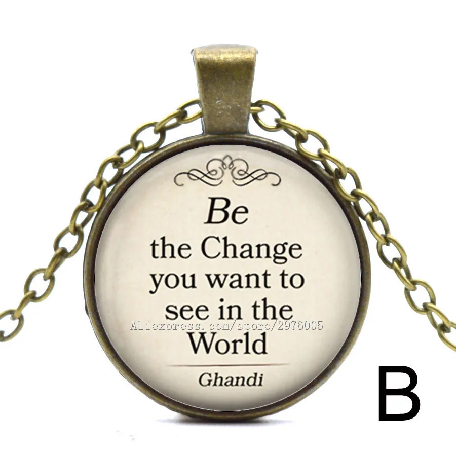 1PC New Gandhi quotes Necklace Handmade Glass Cabochon Ball Chain Pendant 8/style 2017 Girl Party Favors | Украшения и аксессуары