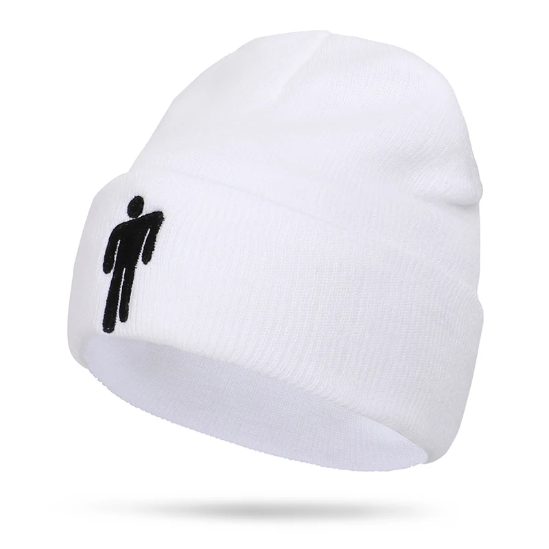 white Billie Eilish вышивка Beanie Женская и мужская вязаная зимняя шапка однотонная хип-хоп мягкая шапка черепки теплая кость Unise Новая мода - Color: white